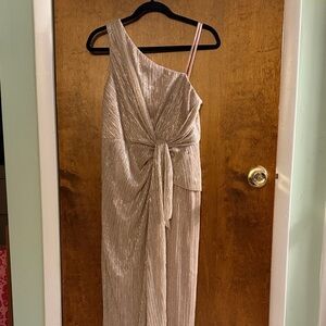 Adrianna Papell One-Shoulder Champagne Metallic Dress